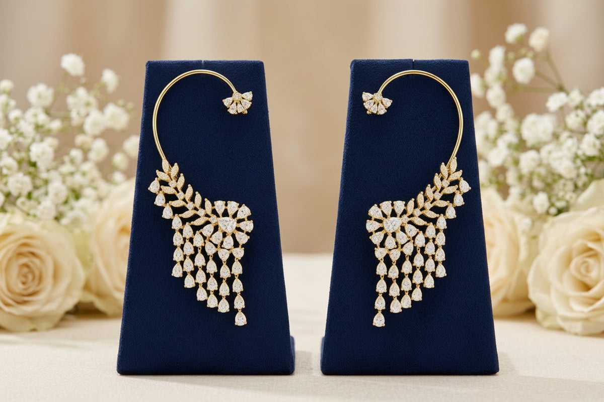 Mayur Pankh Dangler Ear Cuff – Peacock Feather Design