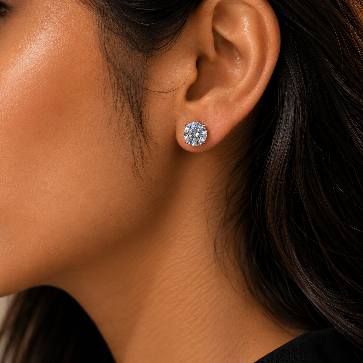 Diamond Solitaire Stud Earrings-Imitation Fashion Jewellery,Silver Polish