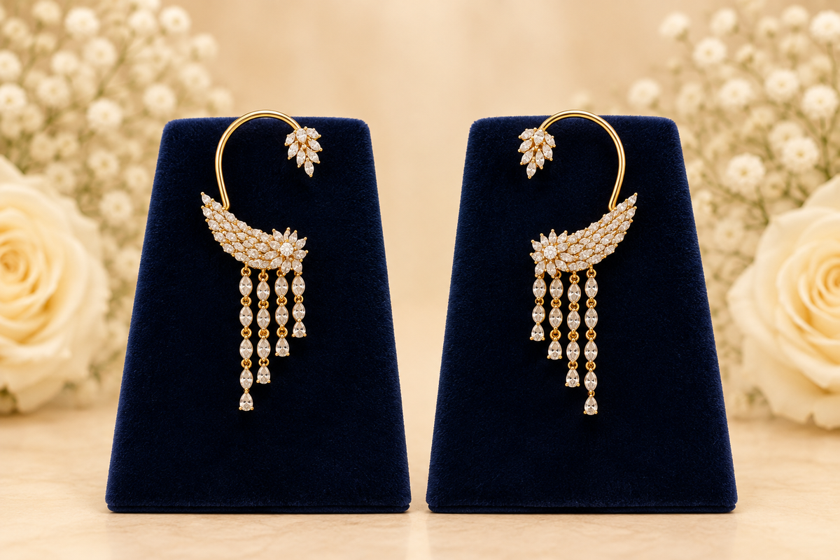 Waterfall Chandelier Ear Cuff – Gold CZ Crystal Design
