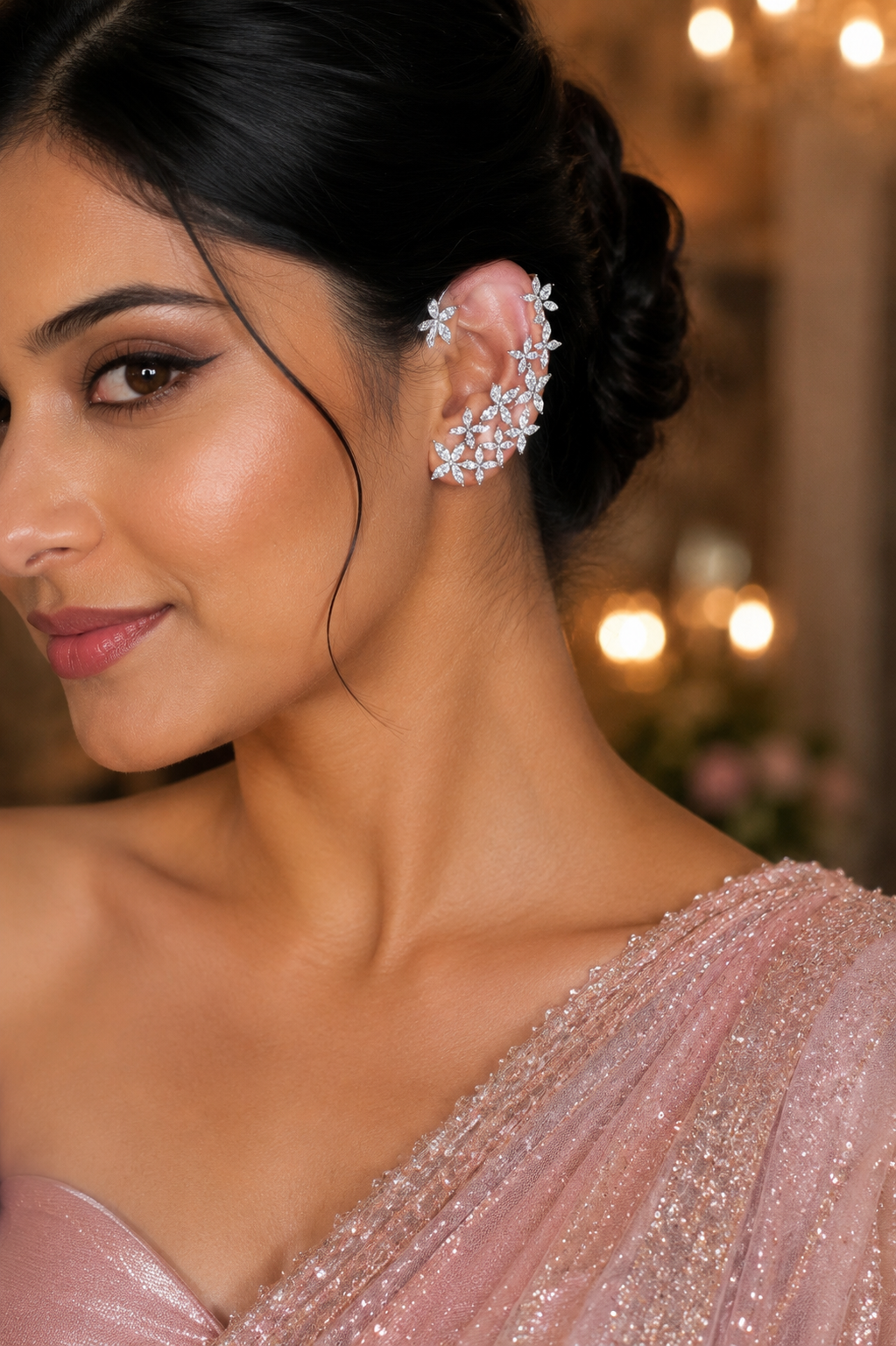 Blossom Cascade Floral Ear Cuff – Multi Flower Climber