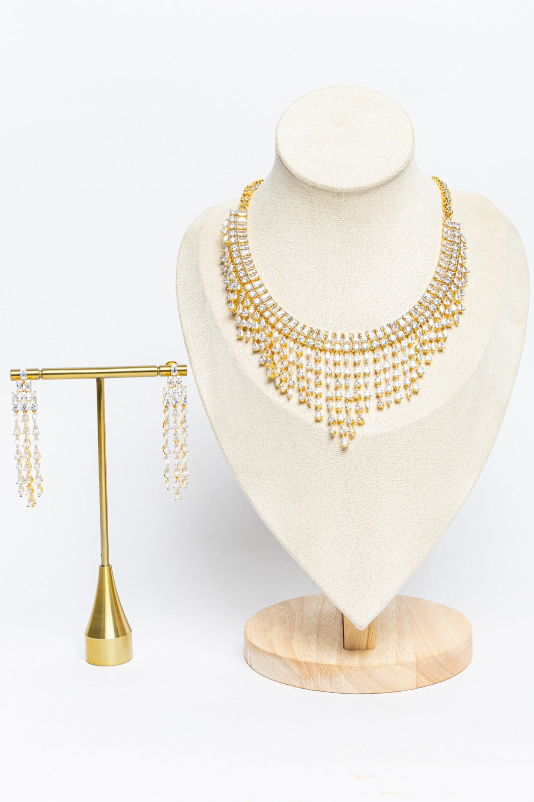 Diamond Look Necklace Set with Statement Earrings | Luxury Indian Jewellery