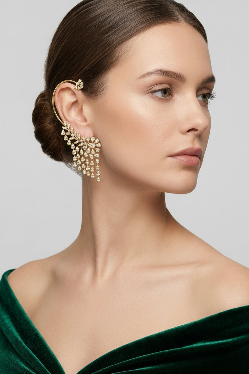 Mayur Pankh Dangler Ear Cuff – Peacock Feather Design