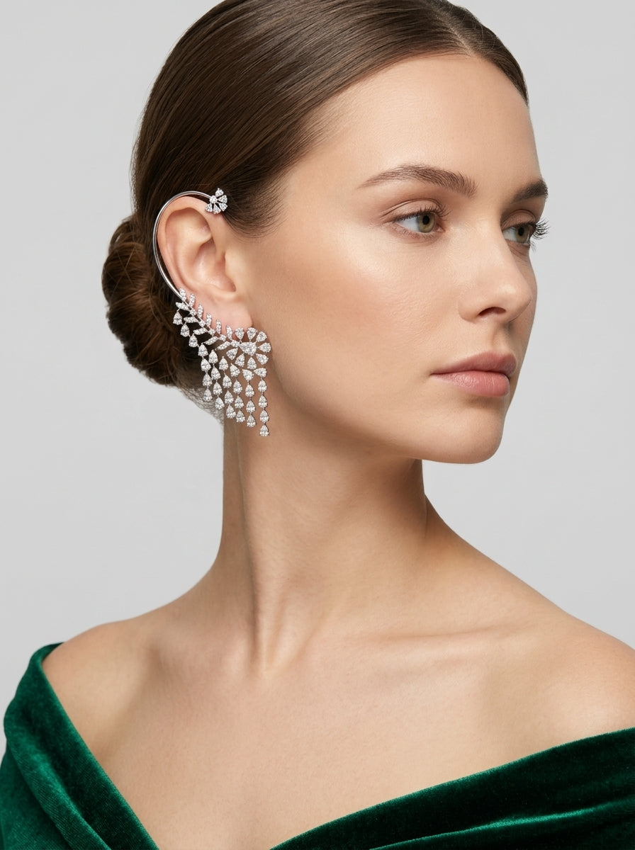 Mayur Pankh Dangler Ear Cuff – Peacock Feather Design