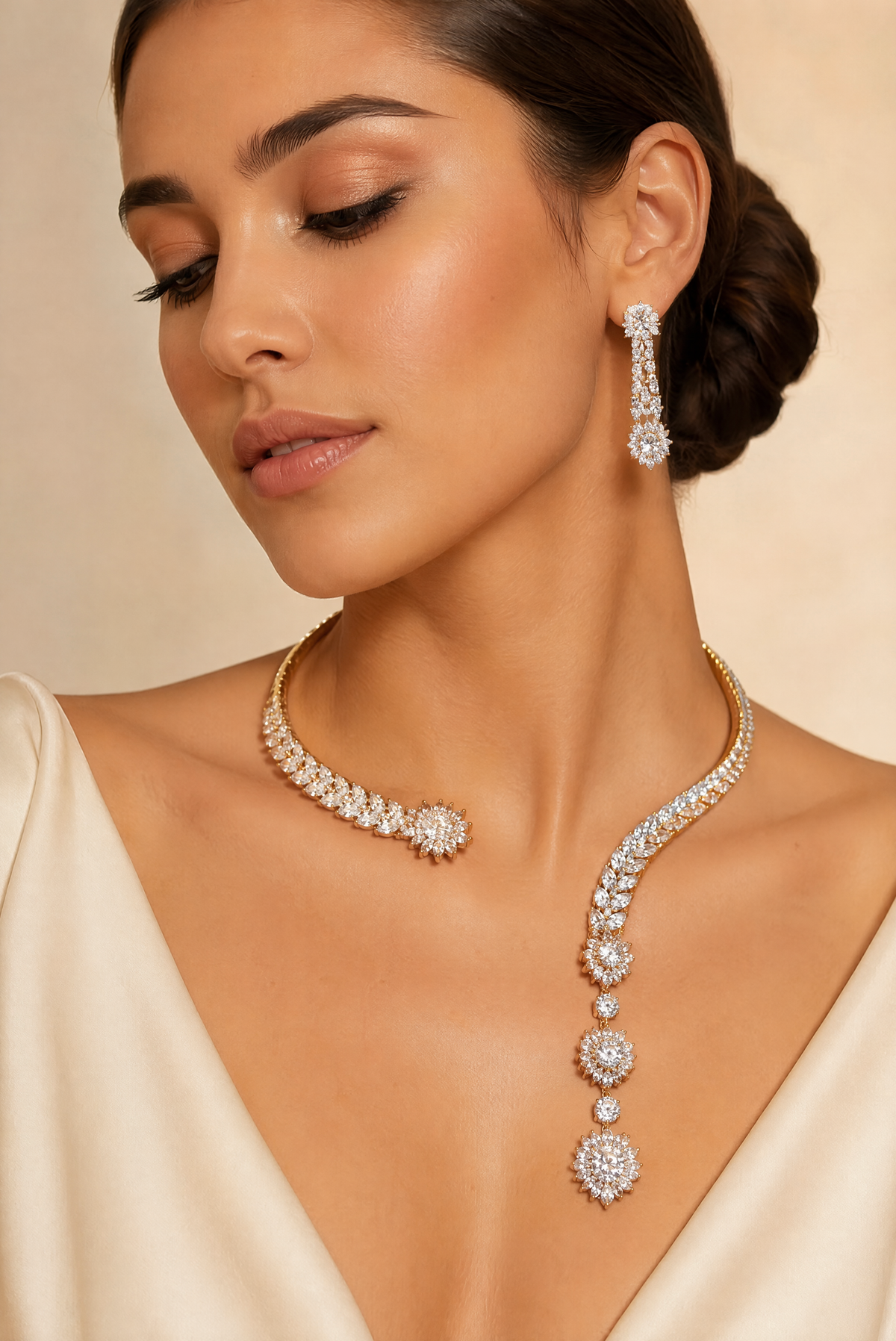 Elegant Stone-Studded Hasli Necklace Set with Statement Earrings | Indian Jewellery